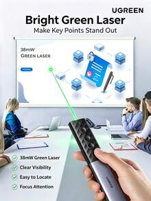 UGREEN LP386 Turner PPT Laser Hijau Isi Ulang, Pena Kontrol Jarak Jauh Bluetooth untuk Guru, Presenter Nirkabel Antarmuka Ganda Tipe-C/USB - View 2