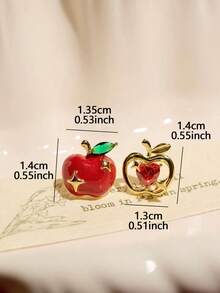 1 Pair Exquisite Fashion Asymmetric Apple Shaped Earrings Suitable For Women Christmas Party Wear - Golden Yellow + Red - View 4