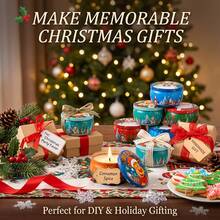 HIZTGHC 50pcs Christmas DIY Candle Making Kit For Beginners, 10 Random Pattern Empty Candle Jars With Lids, Includes Candle Wicks, Wick Holders And Wick Stickers, Handmade Candle Making Materials For Holiday Decoration And Gifts - Christmas 50Pcs/set - View 8