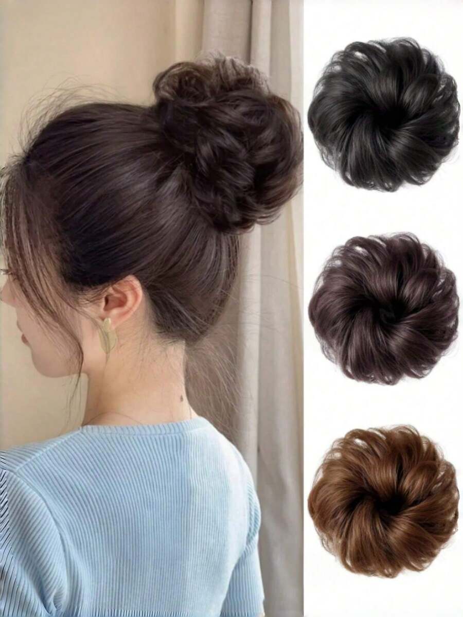 Curly Hair Bun Wig, Hair Padding, Top Bun, Back Bun, Voluminous Floral Bun - Multicolor - View 1