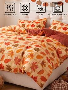 2pcs/3pcs Autumn Yellow Maple Leaves Digital Print Duvet Cover Set (1 Duvet Cover + 1/2 Pillowcase, Without Filling Material). Versatile Fun Style, Rustic Fresh Polyester, Soft Skin-Friendly. For Master/Guest/Second Bedroom, All Seasons,Ideal Gift - Multicolor - View 7