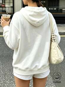 Sweet-Cool Style Printed Hoodie For Women: Relaxed, Dropped-Shoulder, Loose-Fit, Versatile, Drawstring, Pockets, Casual Pullover Top - White - View 2