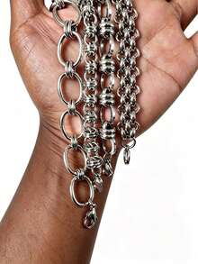 1/4 piezas Pulsera de cadena de acero inoxidable gruesa, pulsera de cadena de clip de papel de acero inoxidable 304 hecha a mano, textura pulida, pulsera personalizada en capas, regalo de joyería adecuado para hombres y mujeres - Pulsera hecha a mano - Ver 3