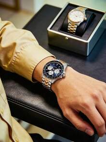 GUESS W1107G3 Odyssey Series Men's Watch Blue Panda Dial Multifunction Chronograph Gold Steel Band Quartz Watch - Watch - View 5