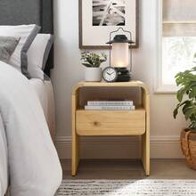Mesita de noche moderna de madera maciza con muebles de noche con un cajón de almacenamiento y estante abierto, moderno organizador de mesas auxiliares para sala de estar, pasillo y - Camel - Ver 5