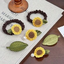 2pcs Sunflower Hair Ties & Hair Clips, Premium Hair Accessories For Women - Hair Tie + Hair Clip - View 2