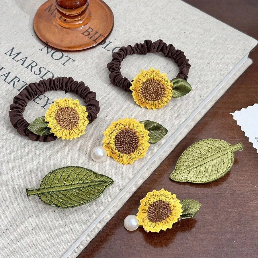 2pcs Sunflower Hair Ties & Hair Clips, Premium Hair Accessories For Women