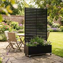 Galvanized Steel Screen Planter With Wheels, Movable Metal Raised Garden Bed, Privacy Partition Trellis, Suitable For Courtyards, Balconies, And Terraces - Black - View 5