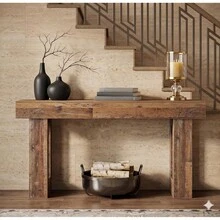 Recibidor de Entrada Mueble de 160 centímetros de Largo, Mesa recibidor de Entrada Rectangular de Madera para Colocar detrás del sofá, credenza recibidor rústico para Pasillo o Sala de Estar. - Caqui - Ver 10