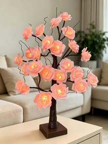 1PC 24LED 60CM Pink Rose Tree Lamp USB & 3AA Battery Operated Table Light For Christmas New Year Bedroom Home Decor - Yellow - View 6