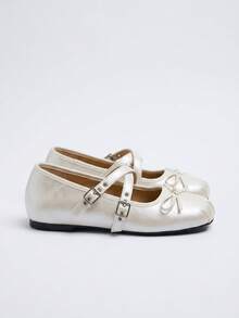 Beige Pleated Round Toe Cross Strap Ballet Flats Women's Spring Autumn Sweet Cool Style Bow Low Top Shoes - Beige - View 2