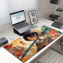 1pc Cartoon Style Tattoo Beauty Holding Sword Looking Back Pattern Game Mouse Pad Laptop Desktop Stitching Keyboard Office Home Study Casual Super Cool Large Mouse Pad - View 1