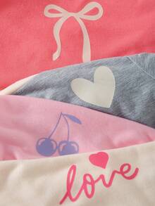Girls Casual Short Sleeve T-Shirt Heart Bow Cherry Print Top 4pcs Set - Multicolor - View 7