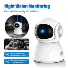 1pc/2pcs Indoor WiFi Security Camera 1080P, PTZ 355° Rotation 90° Tilt Smart Home Monitoring Camera With Two-Way Audio, Motion Detection, Sound Alarm, Baby & Pet Monitoring Camera, TF Card Cloud Storage 2.4G WiFi IP Camera - White - View 4