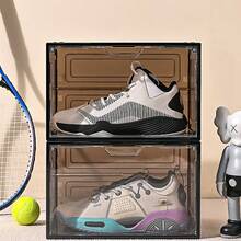 Large Magnetic Door Transparent Shoe Box, Hard Plastic Stackable, With Door Shoe Storage Organizer, Side-Opening Heavy-Duty Shoe Box For Displaying Sneakers, Easy Assembly, Doll/Model Kit/Garage Kit Storage And Display - Black - View 8