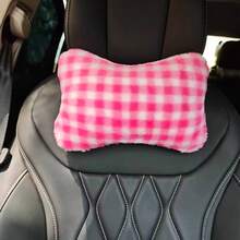 1pc Sweet Checkerboard Plush Car Seat Neck Pillow, Travel Relaxation Head & Neck Support Pillow, Soft & Comfortable Car Headrest - A - View 13