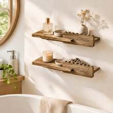 Wooden Wall-Mounted Display Shelf, Wavy Edge Floating Storage Rack, Home Decor, Bedroom Kitchen Bathroom Use, Wall Storage Organizer, Small Decorative Item Display Shelf - View 2