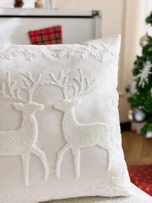1件米色馴鹿刺繡枕套,適合室內裝飾、聖誕裝飾,四季通用枕套,不含枕芯 - 米色 - 查看 5