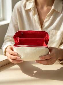 SHISEIDO Dual-Color Makeup Bag With Top Handle, Portable And Durable, Suitable For Travel, Cosmetic And Toiletries Storage Bag, Ideal For Personal Use And Holiday Gifts SHISEIDO‑GIFT‑12 - Red + White - View 9