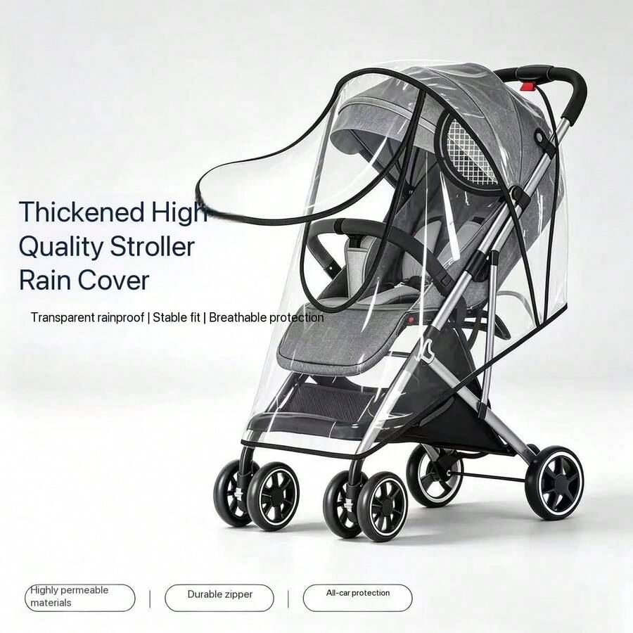 Transparent Rain Cover For Baby Stroller, Windproof Cover With Front Opening For Holding Baby, Compatible With Medium And Large Baby Strollers, Folding Strollers, High-View Strollers - Multicolor - View 1