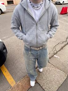 Heavy Rivet Decor Light Gray Hooded Zip-Up Loose Fit Streetwear Casual Versatile Cardigan Jacket Top - Light Grey - View 2
