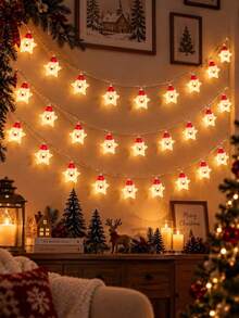 1pc Christmas Star LED String Lights, Battery Powered, 10/20 LED Beads, Creative Santa Claus And Star Design, Suitable For Bedroom, Living Room, Door/Window, Party Decoration, Create Christmas Party Atmosphere, Also A Beautiful Christmas Gift. - Multicolor - View 7