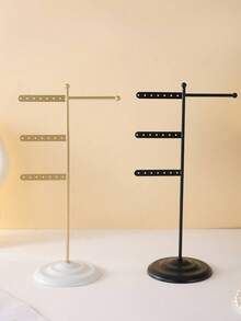 1pc Metal Jewelry Stand, Multi-Functional Jewelry Display Rack, Can Store Necklaces And Earrings Simultaneously, Gold Frame With White Base, Simple And Beautiful, Earring Holder Necklace Rack, Ideal Gift For Women, Perfect Desktop Jewelry Display Stand - Multicolor - View 5