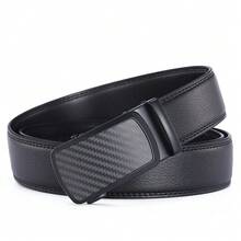 Men's Automatic Buckle Leather Belt Carbon Fiber Pattern Slide Buckle Casual Waist Belt Fine Stitching, Smooth Strap Suitable For BusineesCasual Wear - CY375 - View 2