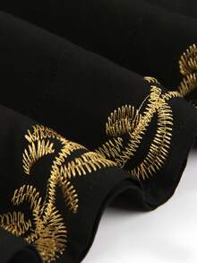 Women Black Embroidered Kaftan Maxi Dress V‑Neck Batwing Sleeve Side Slit Woven Cover Ups For Fall Winter Holiday Wedding - Black - View 8
