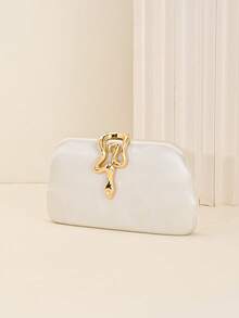 LJDCRFT Women's Satin Hard Shell Evening Clutch, Elegant Snake-Shaped Metal Decoration, Suitable For Weddings, Parties, Cocktail Events And Formal Occasions - White - View 6
