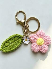 1pc Handmade Woven Green Leaf Puff Flower Daisy Pendant 8-Shaped Keychain, Suitable For Women/Men Daily Wear, Backpack Charm, Car Key Holder, Travel, Vacation, School, College, Party, Holiday Gift, Key Ring, Key Chain - Multicolor - View 7