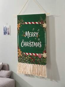 1PC Tapestry, Wall Hanging, Long Linen Vintage Tassel Tapestry, Vertical Wall Decor, Gingerbread Man Print Design; Versatile For Living Room, Bedroom, Office, Party And More - Multicolor - View 4