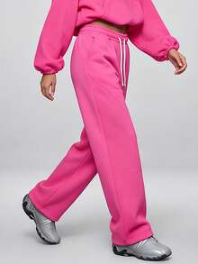KyrLssu Women's Loose Wide Leg Sweatpants, Elastic Waist Drawstring Casual Long Pants With Pockets - Pink - View 4