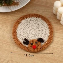 1pc Christmas Crochet Coasters Set, Handmade Knitted Santa Gingerbread Man Snowflake Cup Mat, Cute Heat Resistant Drink Coasters, Xmas Holiday Table Decor For Home Kitchen Party - Coaster - View 8