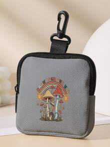 1pc Motorcycle Axe Print Grey Mini Coin Purse, Zipper Closure Small Pouch With Swivel Hook For Earphones Coins Keys Small Items, Can Hang On Backpack - Grey - View 9