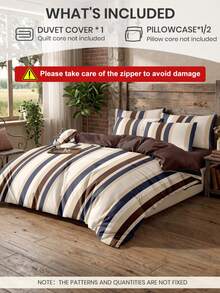 2/3pcs Brown Vintage Striped Pattern Duvet Cover Set, Bedding Set, Comfortable & Breathable, Lightweight & Anti-Pilling, Machine Washable, Room Decor, Bedroom Decor, Dorm Bedding, Suitable For All Seasons, Fits Double/Twin/Full/Queen/King Size Beds, Autumn Home Decor - Multicolor - View 3