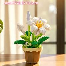 Multi-Color Building Block Potted Flower Series Includes: Lily, Hyacinth, Lily Of The Valley, Sunflower Pot, Jade Plant, Pink Spider Plant. ABS Material, Building Block Toy Set. Atmospheric Display Decor, Suitable For Hobbyists And Collectors. Halloween, Christmas, Carnival Party Gift. - Multicolor - View 10