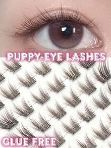 60pcs Black & Brown Self-Adhesive False Eyelash Clusters, Natural Look, DIY Eyelash Extension, Cartoon Style, Easy To Use, Suitable For Beginners, For Home, Travel, Party, Glue-Free False Eyelashes - C - View 2