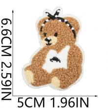 6pcs Cartoon Cute Bear Embroidered Patch Applique Decor Apple Bear Computer Embroidery Label Scarf Brown Bear Patch Suitable For Clothes, Hats, Bags, Jeans, Shirts, ZLY Decorative Patch - Multicolor - View 2