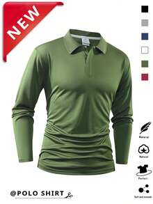 Men's Sports Long Sleeve Polo Shirt T-Shirt Suitable For Daily Wear, Commuting And Work - Army Green - View 1