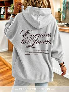 Women's Loose Grey Sweatshirt With Drawstring, Long Sleeve Knit Sweatshirt, Autumn Street Style - Grey - View 7
