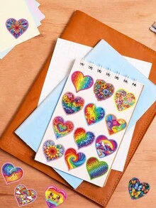 56Pcs Artistic Rainbow Heart Sticker Pack, Vibrant Mixed‑Pattern Heart Decals For Adult Journaling, Junk Journal Scrapbooking, Phone Case Water Bottle & Craft Decor - Multicolor - View 3