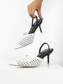 Women's Autumn/Winter Silk Versatile High Heel Elegant Party Comfortable Pointed Toe New Style Pumps (Randomly Cut Upper) - White - View 3