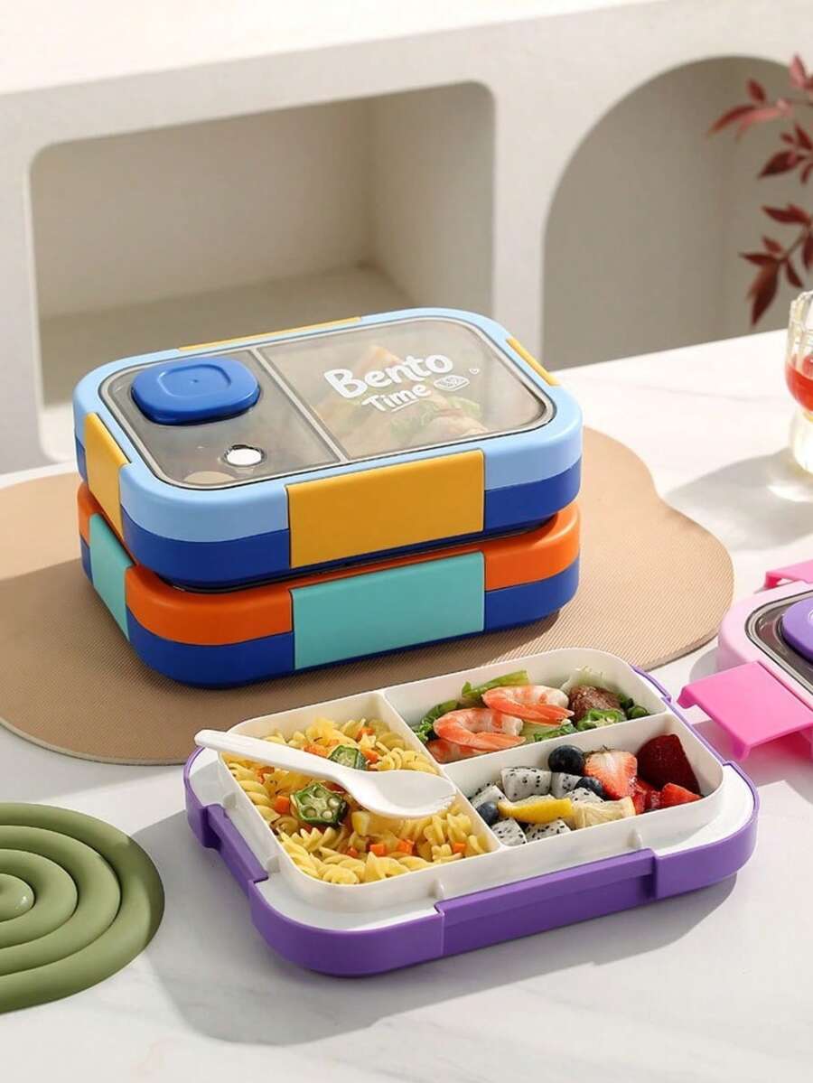 1pc Minimalist Student Lunch Box 304 Stainless Steel Divided Compartment Sealed Portable Fruit Meal Box For Office Workers - Multicolor - View 1