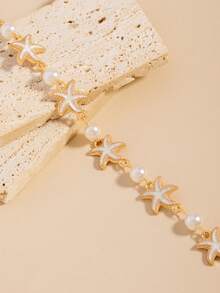1pc Personalized Starfish Faux Pearl Children's Anklet, Ocean Vacation Style Fashion Versatile Niche Adjustable Anklet, Versatile Starfish Faux Pearl Children's Bracelet - Multicolor - View 3