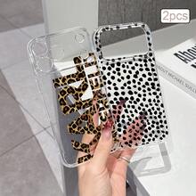 2pcs Leopard Print English Letter TPU Shockproof Full Coverage Precise Protective Case Compatible With Apple 11/12/13/14/15/16/16Pro/16ProMax/17/17pro/17ProMax/18pro 18ProMax - Multicolor - View 5