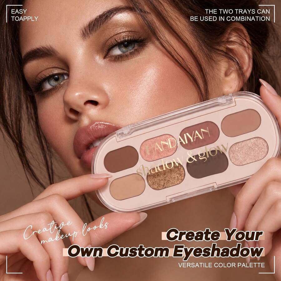 HANDAIYAN Palet Eyeshadow Nuansa Hangat, Set Eyeshadow Matte Berkilau Cokelat Emas Merah Muda untuk Riasan Natural dan Tampilan Smoky - MultiWarna - View 1