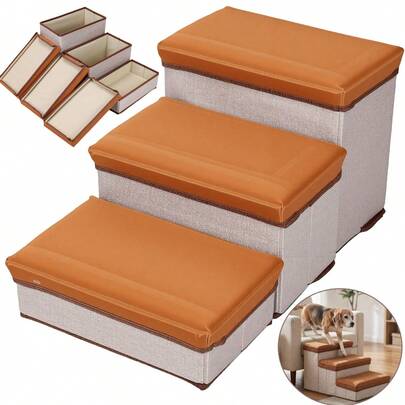 Escaleras Para Perros Almacenaje Sofá Muebles Para Mascotas, Escalera Plegable Para Mascotas con Almacenamiento y 3 Escalones Antideslizantes