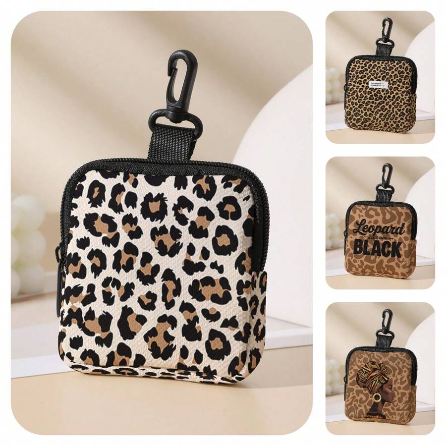 1pc Leopard Print Print Mini Coin Purse,Zipper Closure Small Pouch With Swivel Hook For Earphones Coins Key, Can Hang On Backpack - Multicolor - View 1