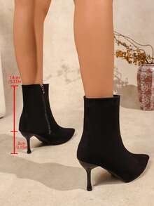 Sepatu bot ankle hak tinggi stiletto ujung runcing suede hitam murni musim gugur/musim dingin, elastis, ritsleting samping, mudah dipakai, melangsingkan dan menambah tinggi badan, gaya urban modern dan dewasa, penting untuk bepergian, kencan, dan pesta. - Hitam - View 5